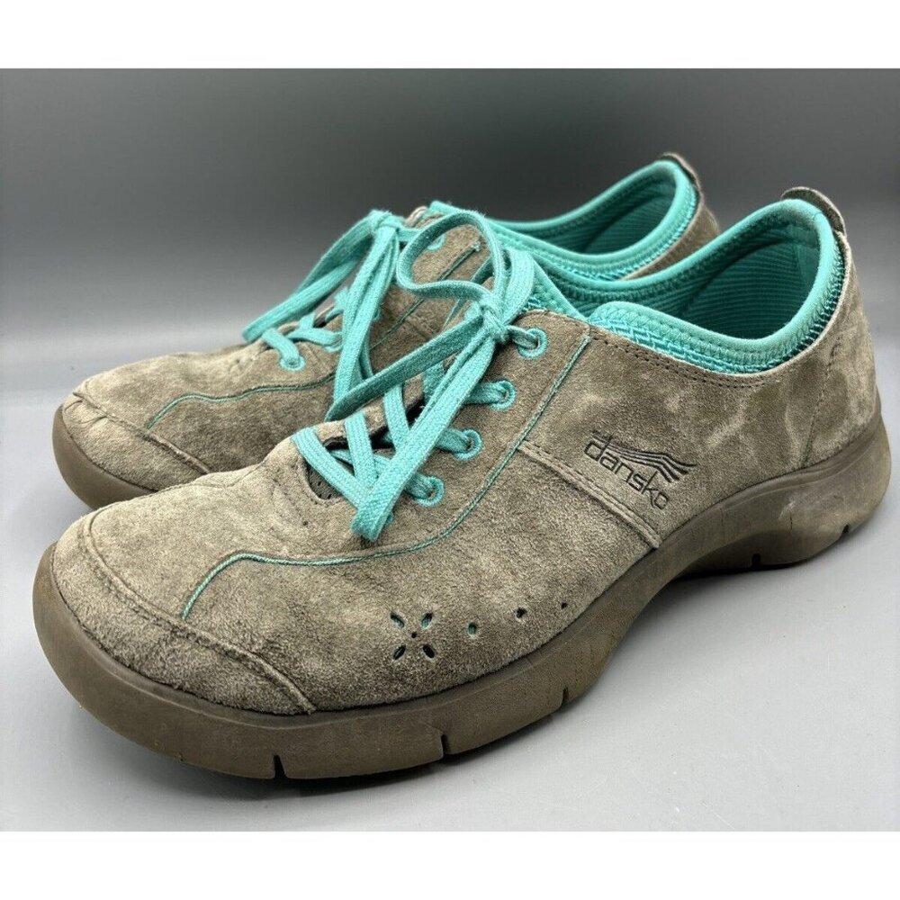 Dansko Women's Sneakers Sz 39 Elise Gray Turquoise Suede Comfort Casual Walking